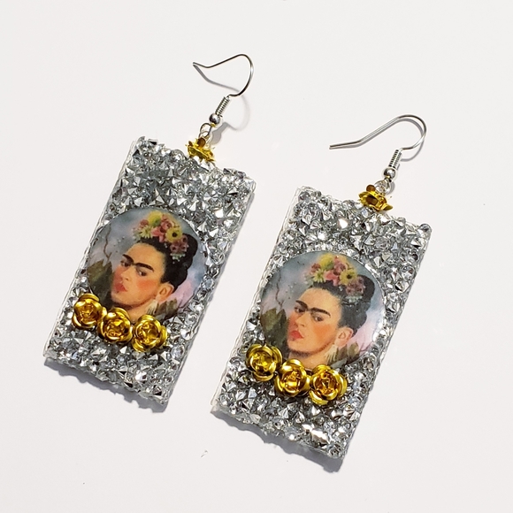 💛❤ Frida Kahlo handcrafted earrings - Picture 3 of 3